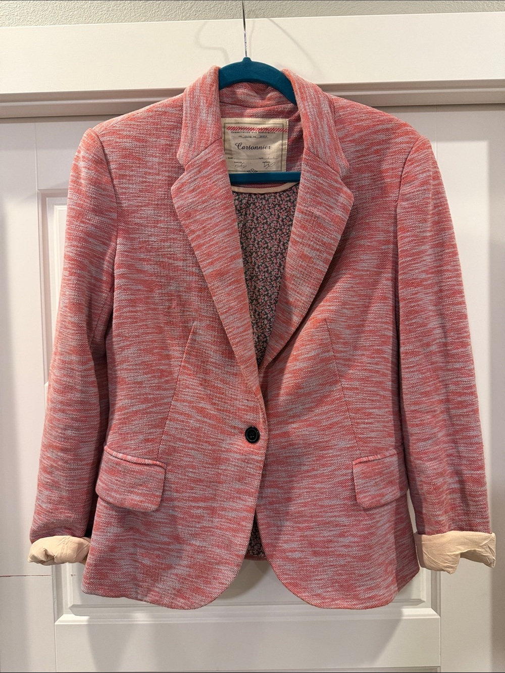 Anthropologie Heathered Coral Single-Button Blazer sz M runs small